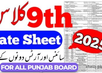 Date Sheet of 9th Class 2025 Punjab Board Science Group