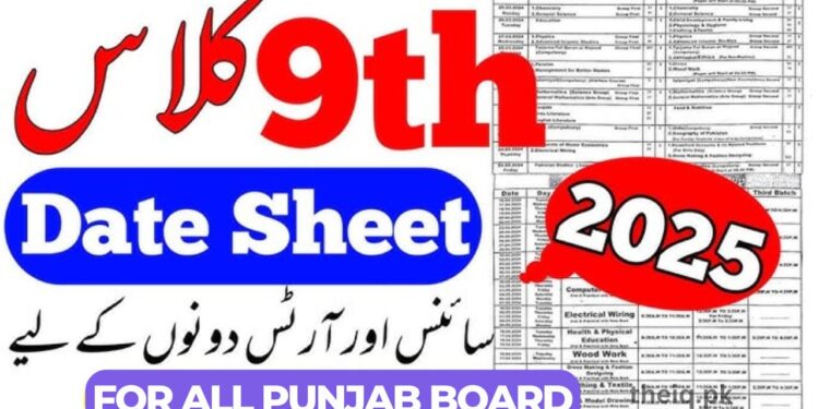 Date Sheet of 9th Class 2025 Punjab Board Science Group 1 Date Sheet of 9th Class 2025 Punjab Board Science Group